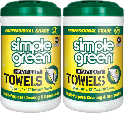 Simple Green Professional Grade Heavy-Duty Cleaning and Degreasing Towels, All-Purpose Cleaning Wipes, 75 count (Pack of 2)