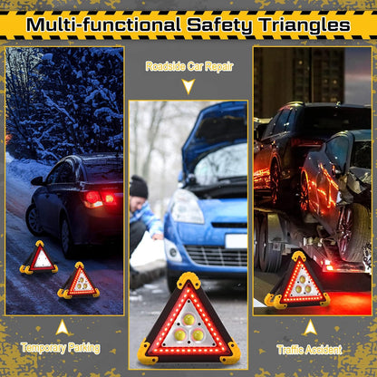 Huquary LED Emergency Warning Triangle, Rechargeable Portable Flashing LED Warning Triangle Light with 4 Modes, Safety Hazard Light for Car Truck RV Vehicle Roadside, Batteries Not Included(3 Pack)