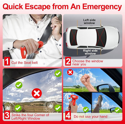 Window Breaker, 3-in-1 Emergency Escape Tool with Car Safety Hammer and Seat Belt Cutter, Safety Emergency Car Escape Tool, Road Trip Essential and Must Haves