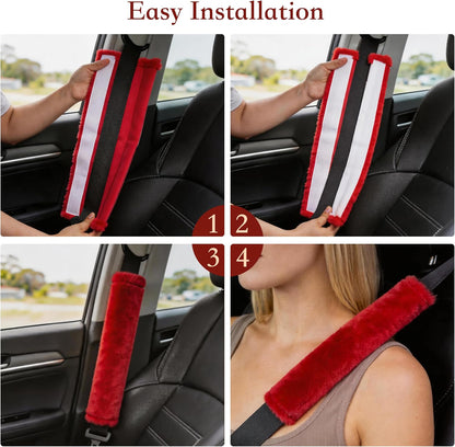 Amooca Soft Faux Fur Universal Fit Seatbelt Cover Car Truck SUV Airplane Seat Belt Shoulder Pad for Carmera Backpack Straps Neck Cushion Protector 2 Pack 10.5in Dark Gray