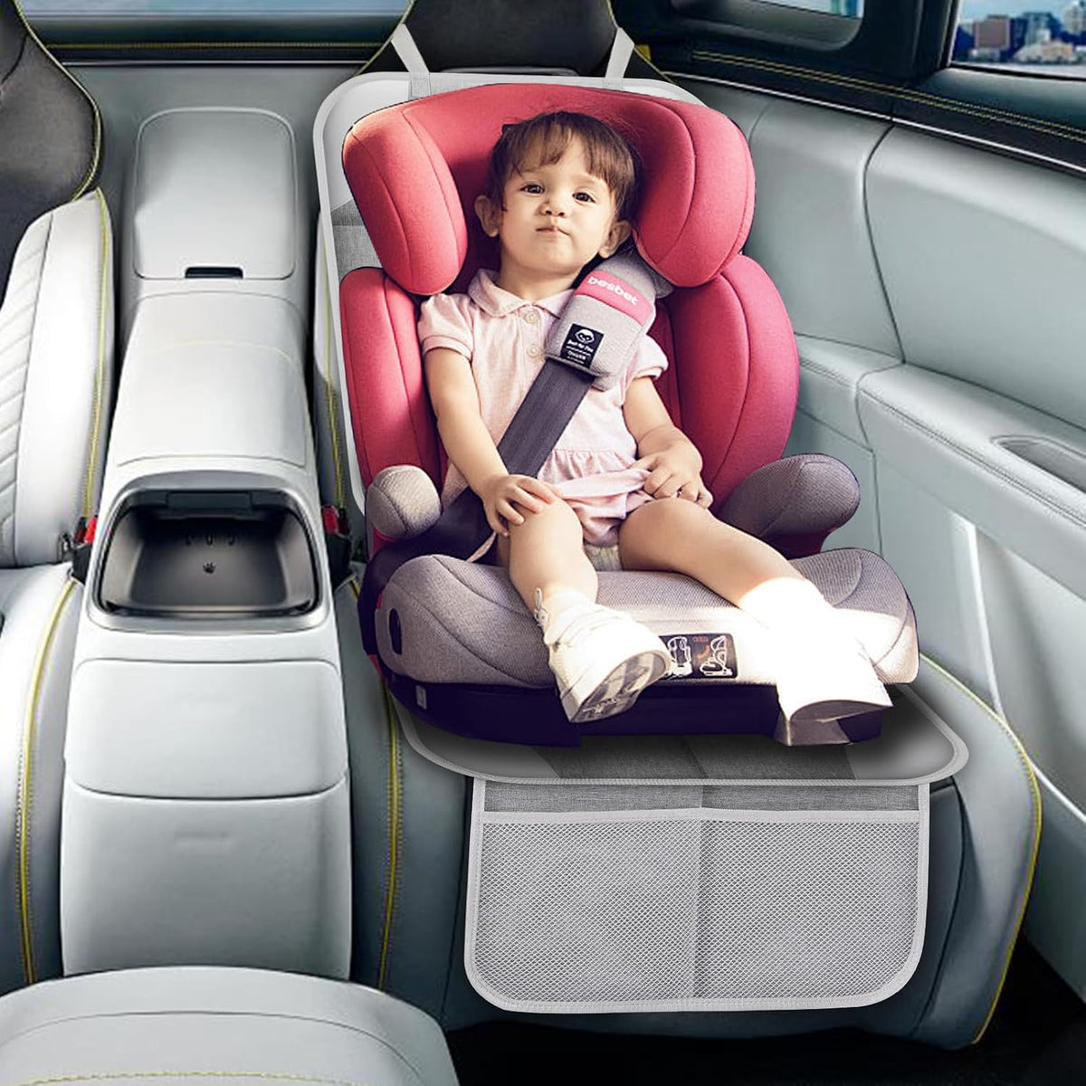 Meolsaek Car Seat Protector for Child Car Seat, Durable 600D Fabric Waterproof Car Seat Cover with Thick Pad Non-Slip Backing，No Imprints (Black 2pcs)