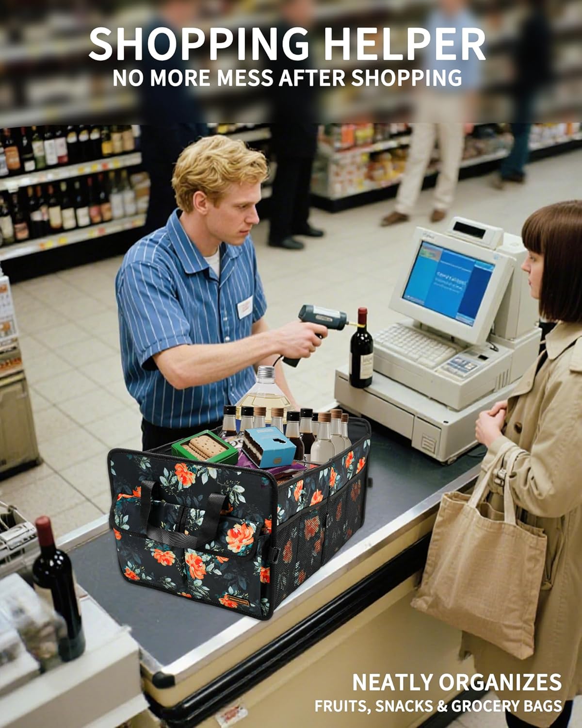SIBOFUEGO Sturdy Car Trunk Organizer – Large Capacity Trunk Organizer for SUVs & Sedans, Hard-Shell One-Piece Design with Cute Print, Collapsible and Durable Car Organizers (Black Leopard 70L)