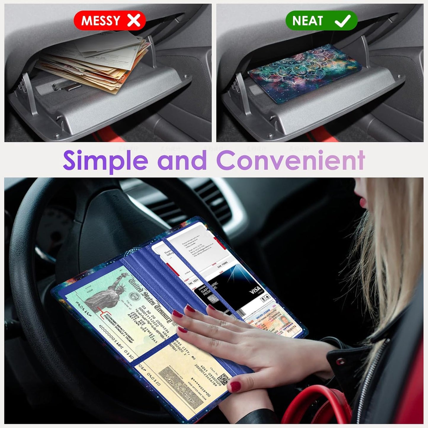 Car Registration and Insurance Holder，Colour Patterns Men Women Car License Document Registration and Insurance Card Holder