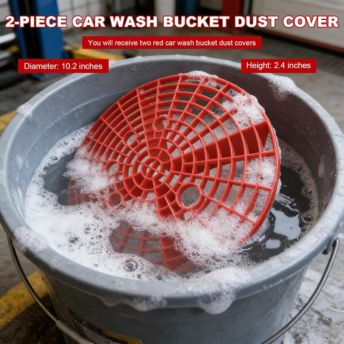 2 PCS Car Wash Bucket Insert, Auto Washing Grit Filter Dirt Trap for Removing Debris, Plastic Grit Trap Detailing Tool Fits 12-Inch Diameter or 3-5 Gallon Buckets (Black＋Red)