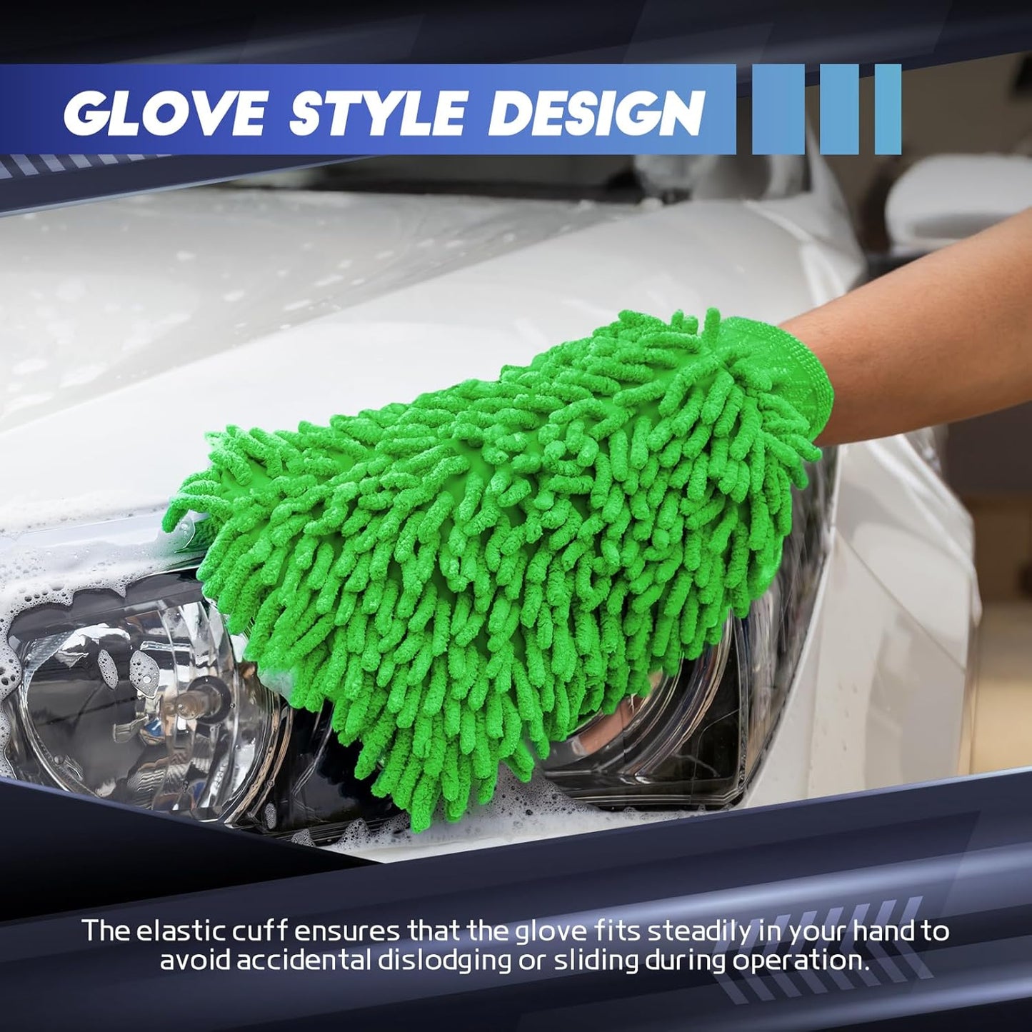 wuyaoyao 2PCS Car Wash Mitt, 10.14"×7.12" Chenille Microfiber Car Wash Mitts, Scratch-Free & Lint-Free, Absorbent Double Sided Clean Glove for Cars Cleaning, Auto Cleaning Supplies (Orange)