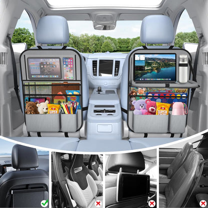 Car Backseat Organizer with table Tray(1Pack) 9 Storage Pockets Backseat Car Organizer with Tablet Holder, Back seat Organizer for Kids Road Trip Essentials Travel