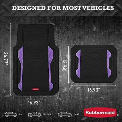 Rubbermaid Car Floor Mat, Heavy Duty All-Weather Car Mats Full Set with Dual-Tone Pink Aluminum Inserts – Universal Fit, Anti-Slip Backing, Trim-to-Fit for Most SUV, Sedan, Van