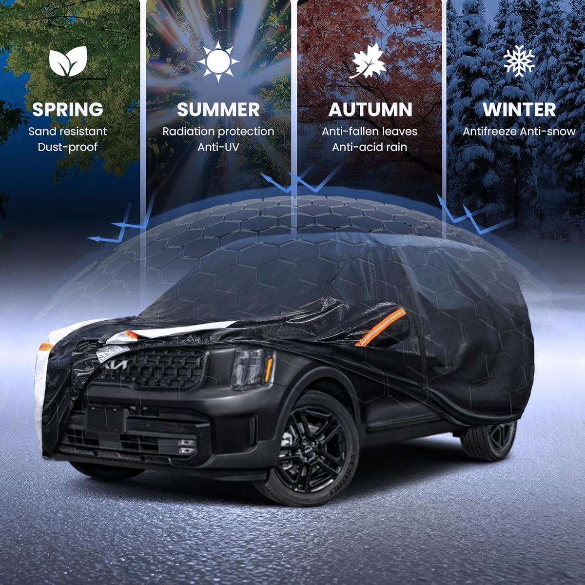 Large SUV Car Cover for Chevy Suburban 100% Waterproof All Weather, Heavy Duty Outdoor Full Exterior Covers Rain Sun Wind UV Protection. - Colors C