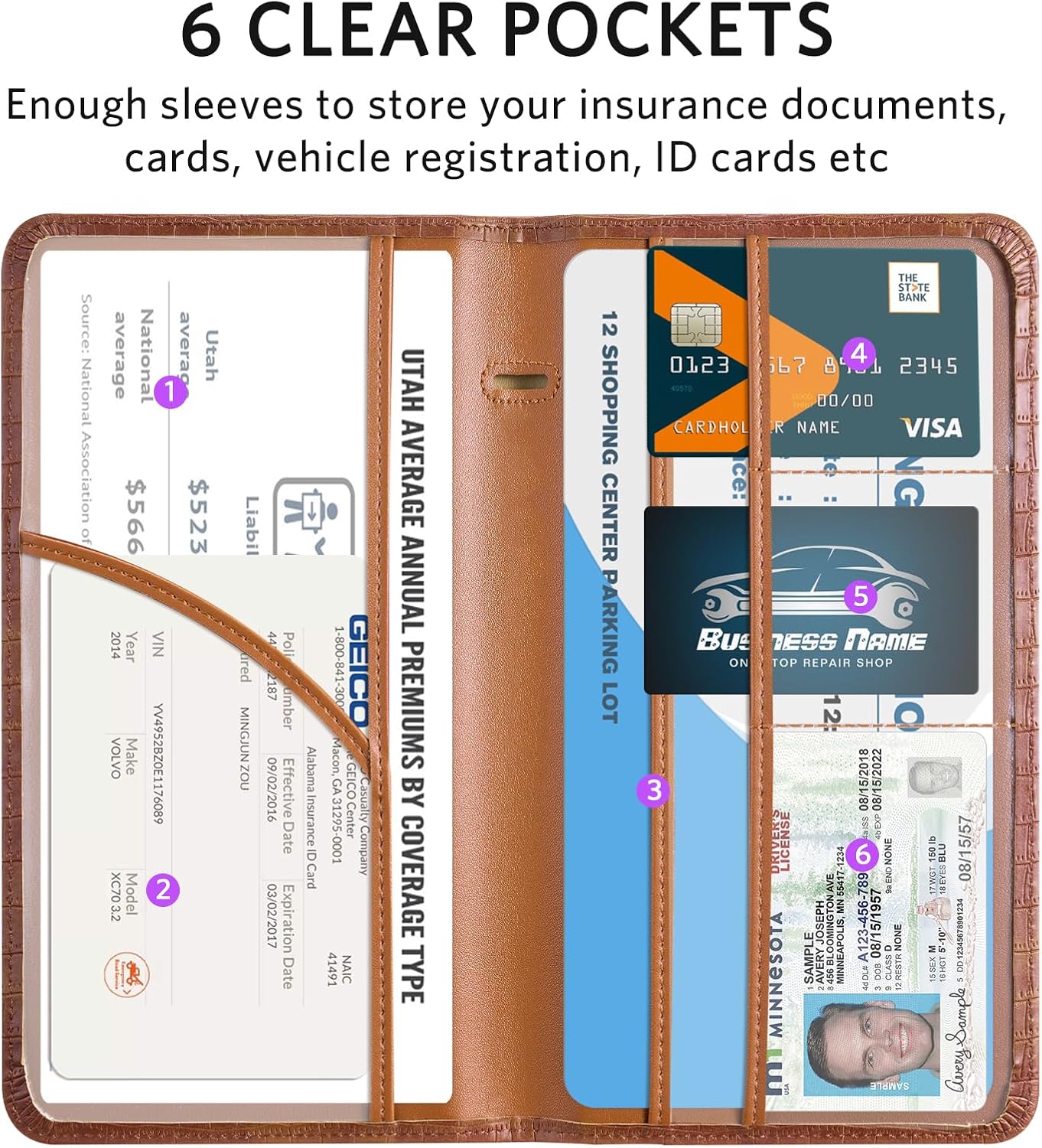CoBak Car Registration and Insurance Holder - Vehicle Glove Box Car Organizer,Auto Truck Comparment Accessories Case with Magnetic Closure for Driver License,Cards - Colors B