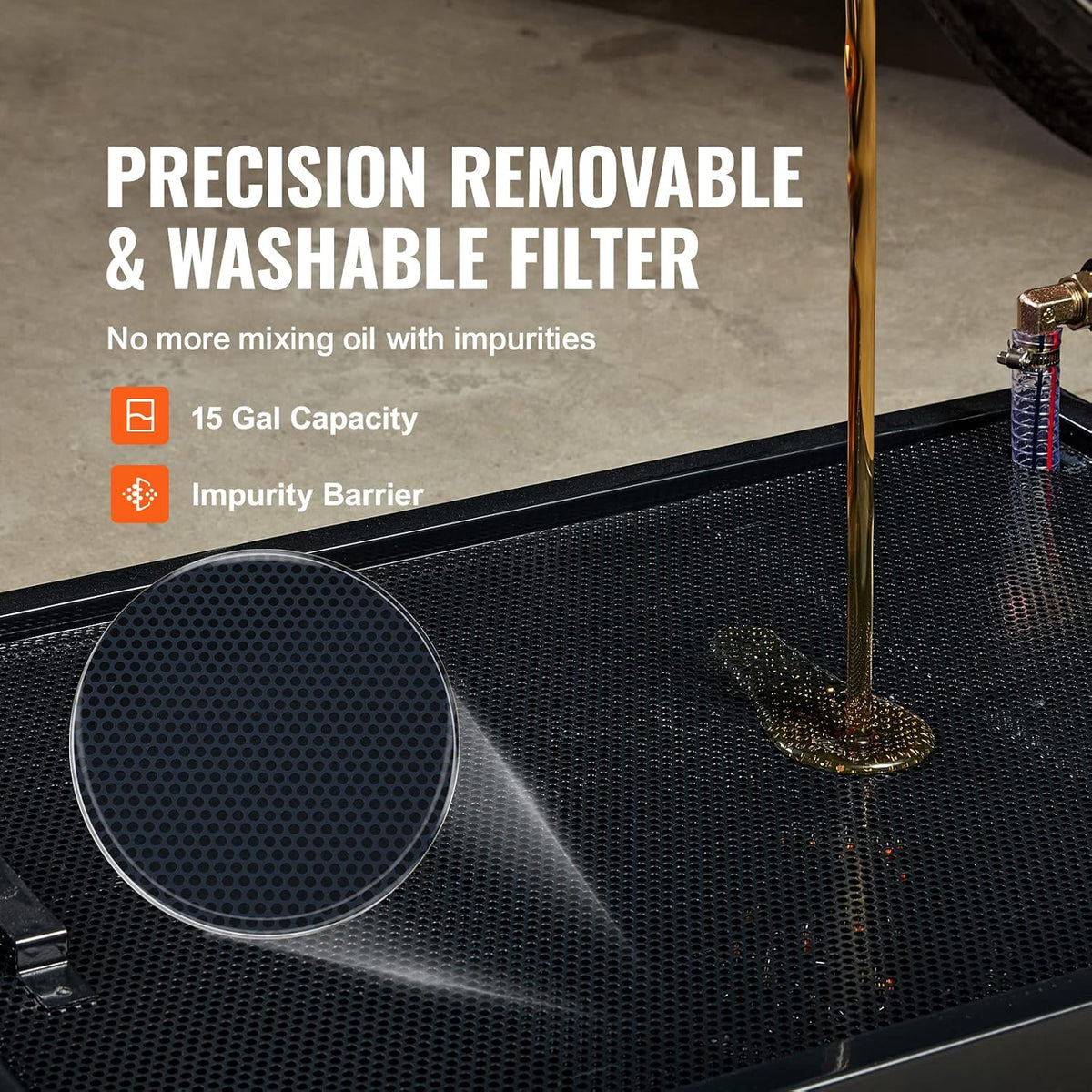 VEVOR Low Profile Oil Drain Pan, 17 Gal Capacity, Rolling Oil Drain Pan with 110V High-Flow Electric Pump, 7.2 ft Hose & T Folding Handle, Leak-proof & Corrosion-resistant, Fit for Trucks, ATVs, Black