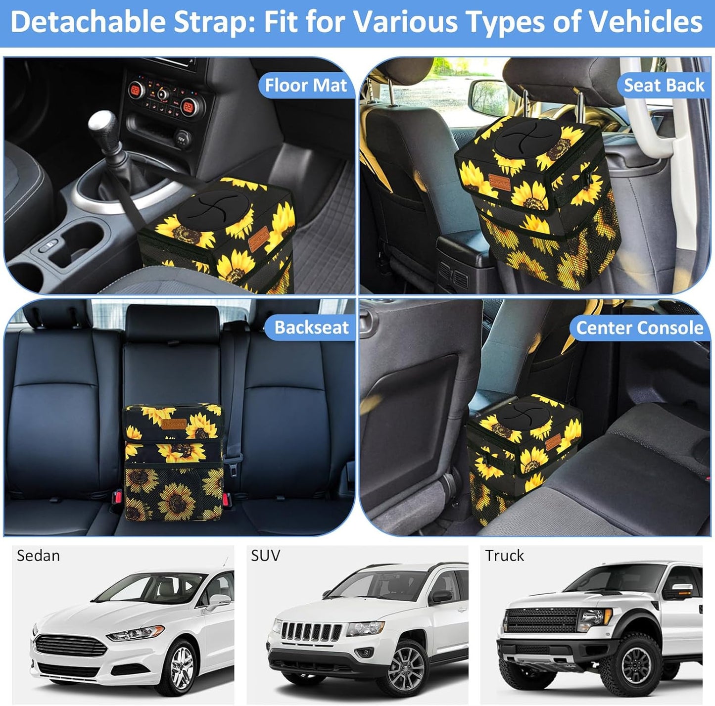 ELONGRIVER Car Trash Can Bin for Back Seat Leak Proof, Cute Car Trash Bag Hanging, Vehicle Trash Can for SUV Truck Van, Automotive Garbage Cans Front Seat Black