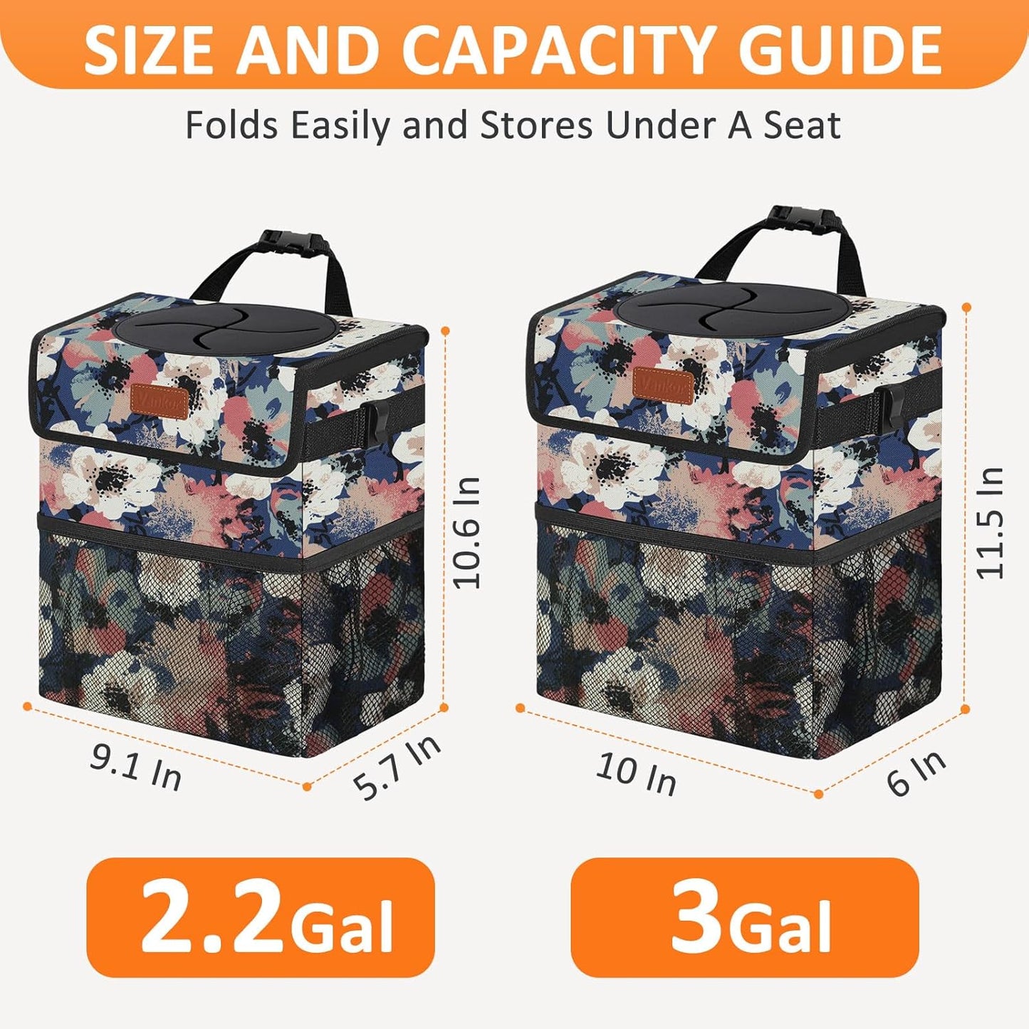 Vankor Car Trash Can Bin with Lid Hanging for Back Seat, Car Accessories for Women Men Leak Proof Automotive Garbage Cans Leakproof Vehicle Trash Can for Truck SUV Black