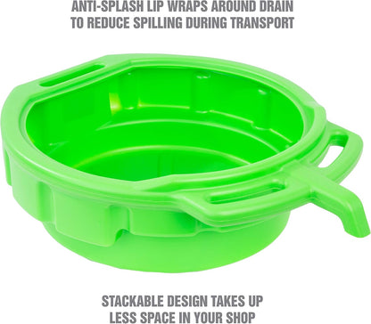 OEMTOOLS 87034 Oil Drain Pan, 4 Gallon Oil Pan, Heavy Duty Polyethylene, Pour Spout, No-Splash Lip, 3 Ergonomic Handles, Stackable Design