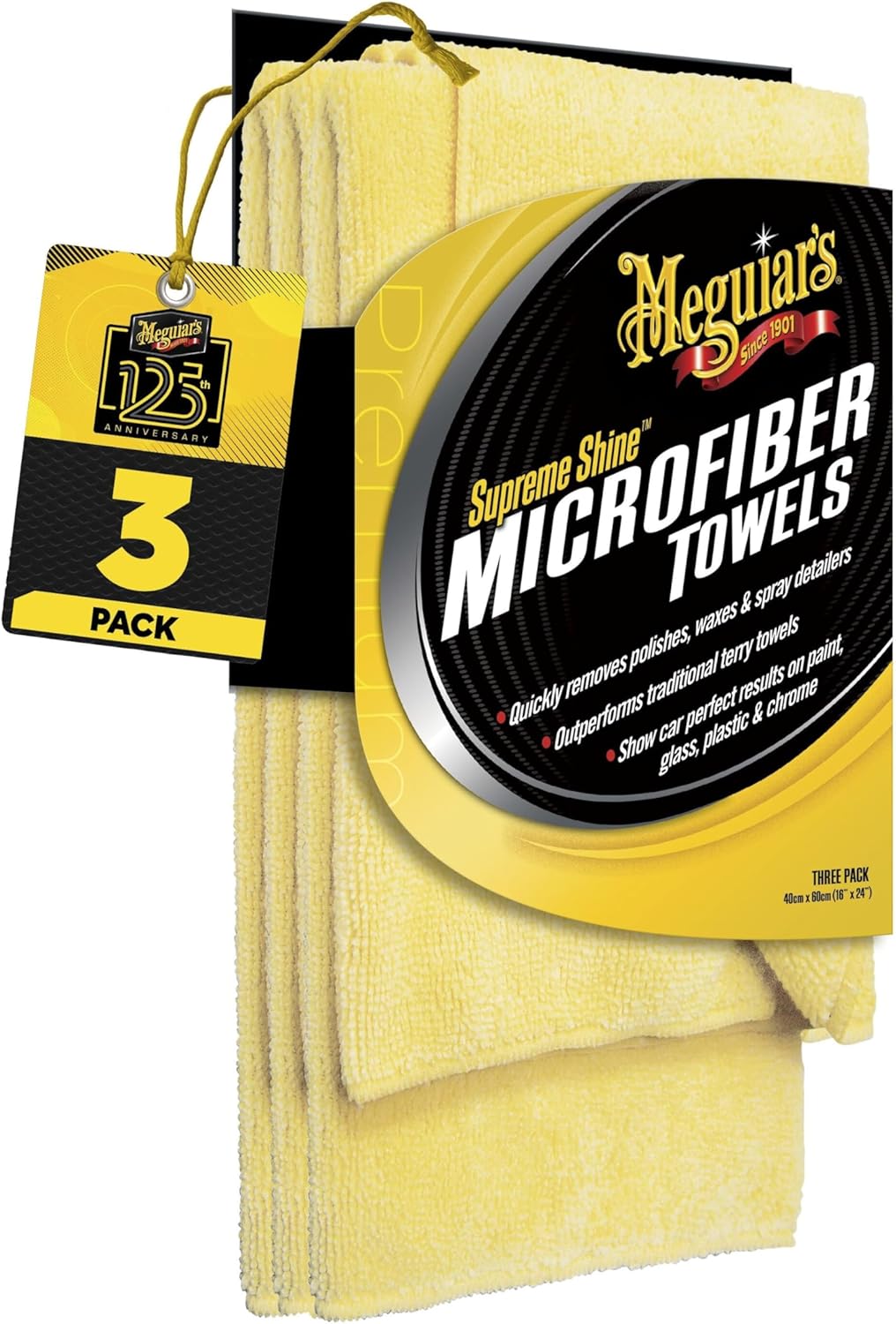 Meguiar's Supreme Shine Microfiber Towels for Cars, Absorbent Ultra-Plush Car Microfiber Towel Set for Effectively Removing Car Care Products Without Leaving Swirls, 3 Pack