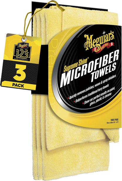 Meguiar's Supreme Shine Microfiber Towels for Cars, Absorbent Ultra-Plush Car Microfiber Towel Set for Effectively Removing Car Care Products Without Leaving Swirls, 3 Pack