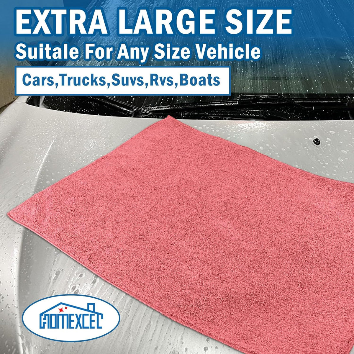 HOMEXCEL Professional Large Microfiber Car Drying Towels 2 Pack, Lint Free, Scratch Free, Highly Absorbent Drying Towel for Cars, SUVs, RVs, Trucks, and Boats,31" x 24",Grey