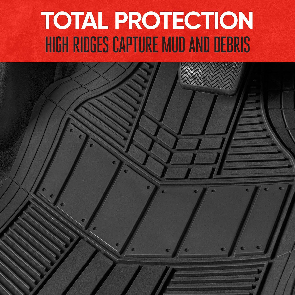 Motor Trend DualFlex™ Rubber Car Floor Mats All Weather Waterproof 4-Piece Sporty Two-Tone Design Car Mats Full Set - Universal Trim-to-Fit Floor Mats for Car, SUV, & Trucks - Car Carpet Protector
