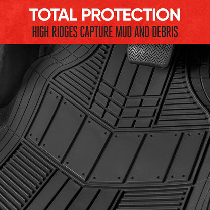 Motor Trend DualFlex™ Rubber Car Floor Mats All Weather Waterproof 4-Piece Sporty Two-Tone Design Car Mats Full Set - Universal Trim-to-Fit Floor Mats for Car, SUV, & Trucks - Car Carpet Protector