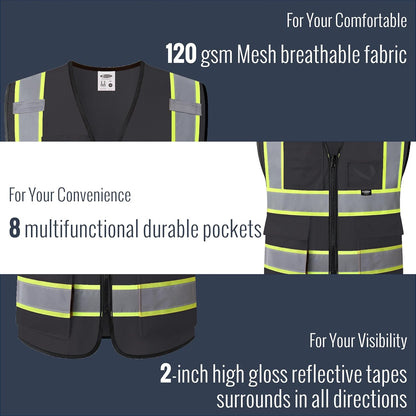 JKSafety Safety Vest for men women Hi Vis Reflective Vest with Pockets and Zipper High Visibility Meet ANSI Standard（BX320