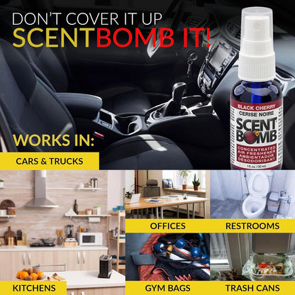 Scent Bomb Air Freshener Spray, Long-Lasting Odor Eliminator - Effective Deodorizer for Home & Car, Fresh Room Spray for Kitchen, Bathroom & Smell Neutralizer - 1 oz Pack of 4, Black Cherry Scent