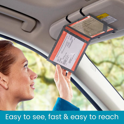High Road Car Registration and Insurance Card Holder for Sun Visor, Glove Box or Console with 2 Clear Hidden Car Document Pockets