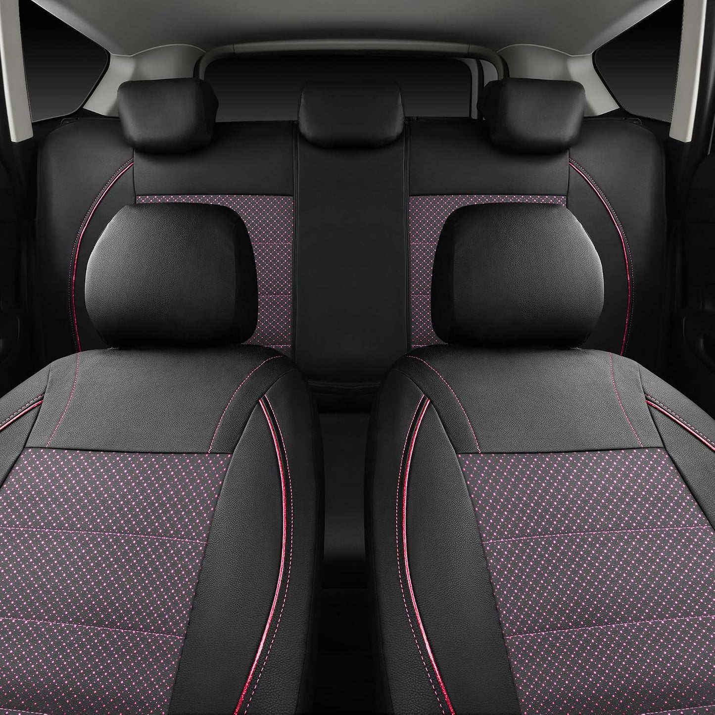 CAR PASS Universal FIT Piping Leather Two Front Seat Covers, Waterproof Faux Leather for SUV Sedan Van Truck, Airbag Compatible,Reserved Opening Holes for Headrest Covers. (Black red)
