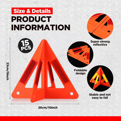 Relaxweex 15 Pcs Emergency Reflective Triangles Sign Foldable Warning Safety Triangles for Vehicle Kit Portable Reflector Roadside Tools Suitable for Cars Trucks Breakdown