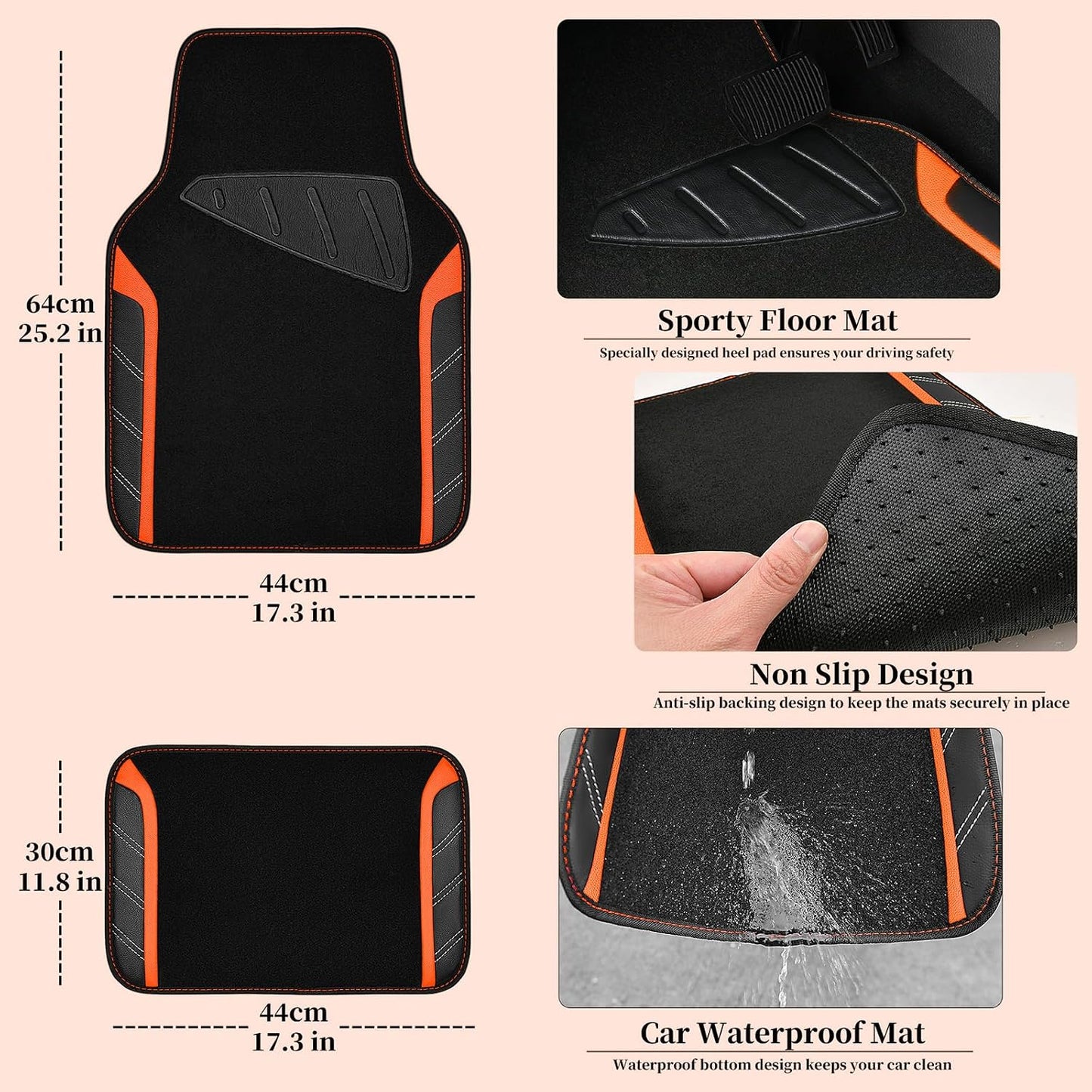 CAR PASS Air Mesh Leather Car Seat Covers Full Set, Waterproof Car Floor Mats, Sporty Steering Wheel Cover 14.5-15in, Universal Fits for 95% Cars Truck SUV (Black and Blue)