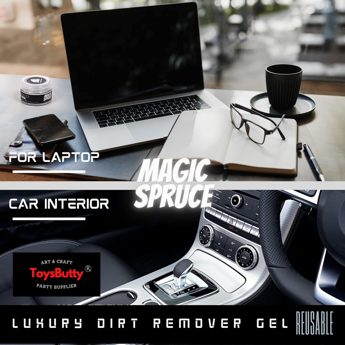 MAGIC SPRUCE Car Cleaning Gel, Reusable Auto Detailing Putty for Interior Dashboard Vents, Non-Toxic Dust Remover for Car Keys Keyboard PC Laptop, Scented Cleaning Products,Stocking Stuffers for men
