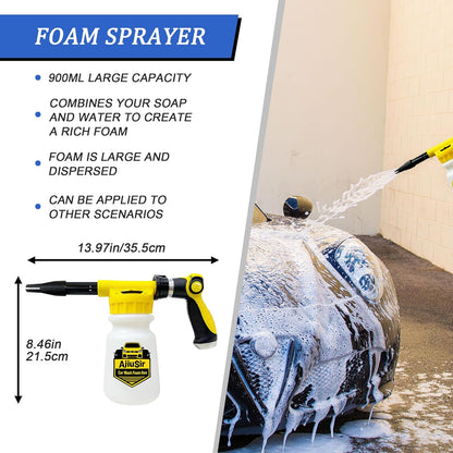 Foam Gun Car Wash Sprayer + Washing Sponge & Absorbent Towel, Hose Nozzle Foam Cannon Car Washing Kit, for Garden Cleaning, Pet Showering (Blue)
