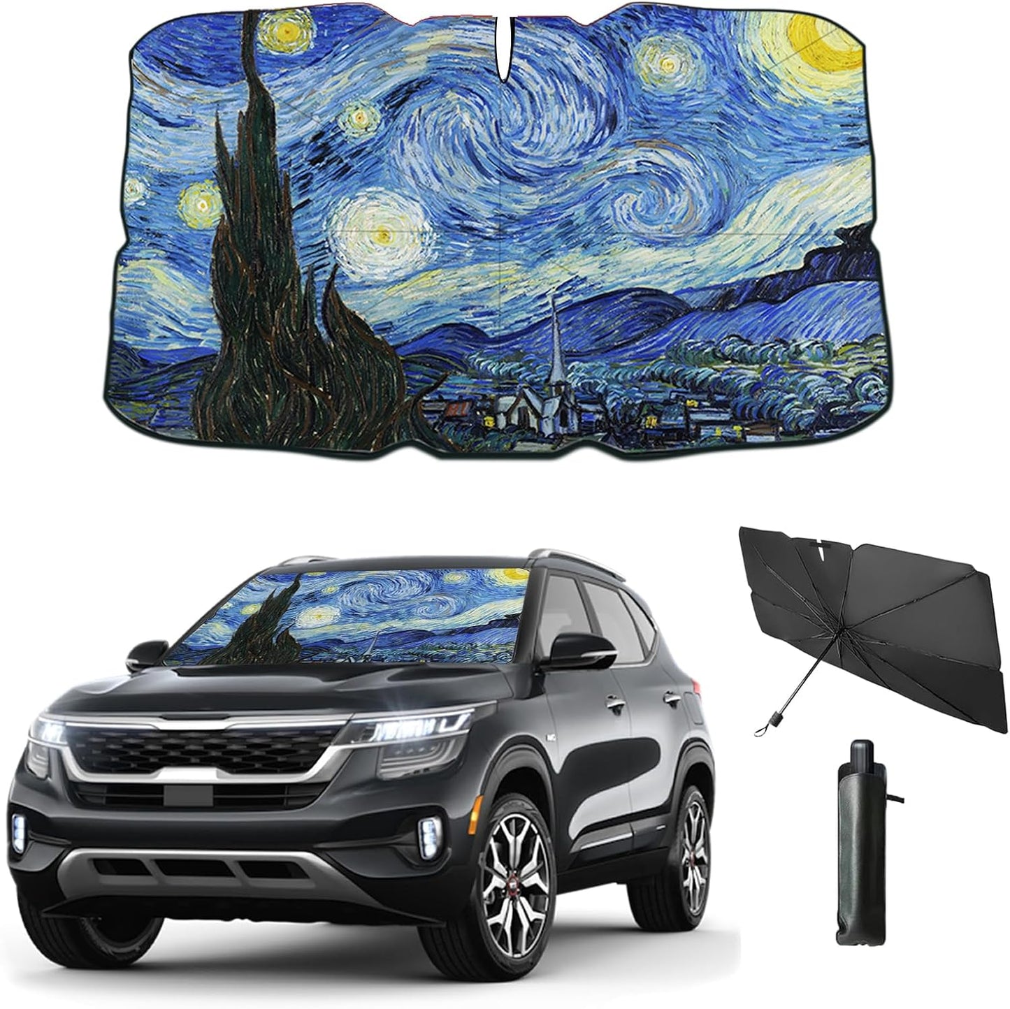 Windshield Sun Shade 2025 Car Accessories 100% Blackout Car Front Windsow Shades Umbrella Automotive Sun Visor Block Heat Insulation Protection (Black Eyes)