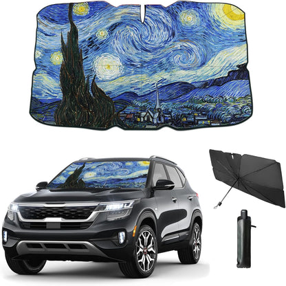 Windshield Sun Shade 2025 Car Accessories 100% Blackout Car Front Windsow Shades Umbrella Automotive Sun Visor Block Heat Insulation Protection (Black Eyes)