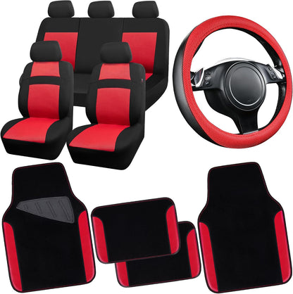 CAR PASS Rainbow Waterproof Universal Fit Faux Leather Car Carpet- Anti-Slip Nibbed Backing Floor Mats for SUV, Vans,Sedans,Trucks, Automotive Set of 4 for Women (Black with Red)
