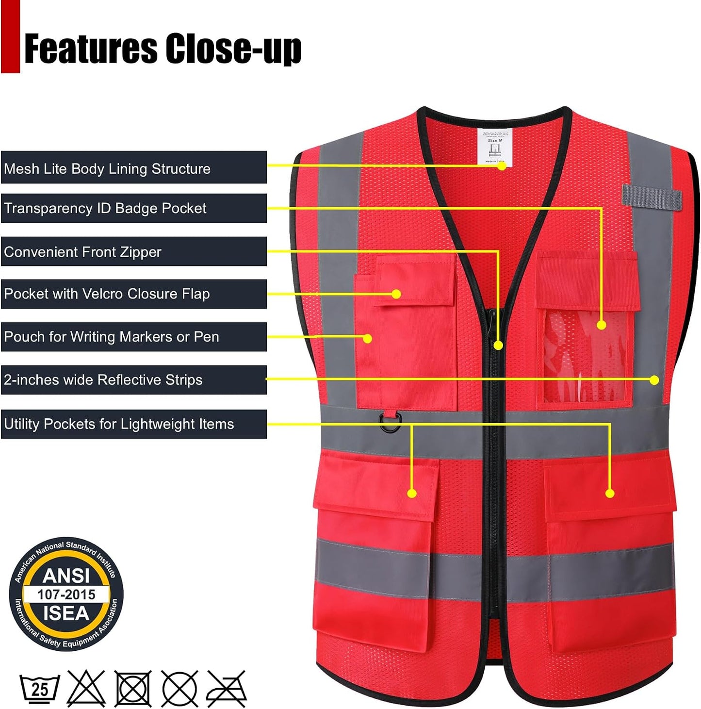 Safety Vest for Men Women Hi Vis Vest with Pockets Mesh High Visibility Vests Meets ANSI/ISEA Standards