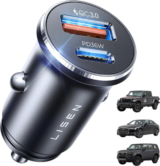 LISEN Car Charger USB C, 69W Cigarette Lighter USB Charger Adapter, Car Accessories Gifts for Men, Mini USBC Cars Fast Charging Adapter USBC Type C 12V Plug Outlet, for iPhone 17 Pro Max 16 15 14 13