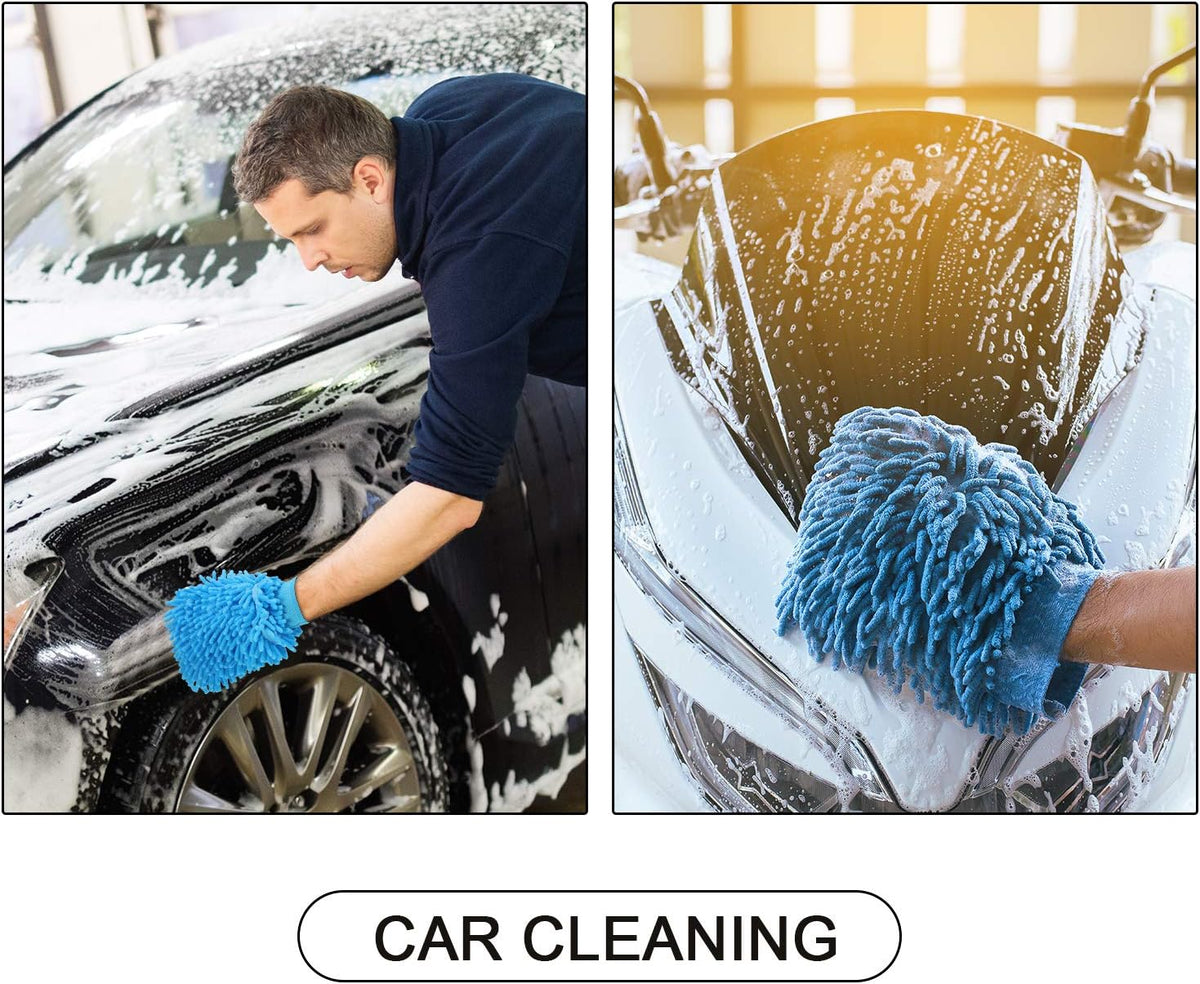 BBTO 5 Pieces Car Wash Mitts Microfiber Chenille Scratch Free Car Wash Gloves Absorbent Double Sided Drying Mitts Microfiber Swirl Free Clean Brush Truck SUV Motorcycles Home Dusting 10.24'' x 6.69''