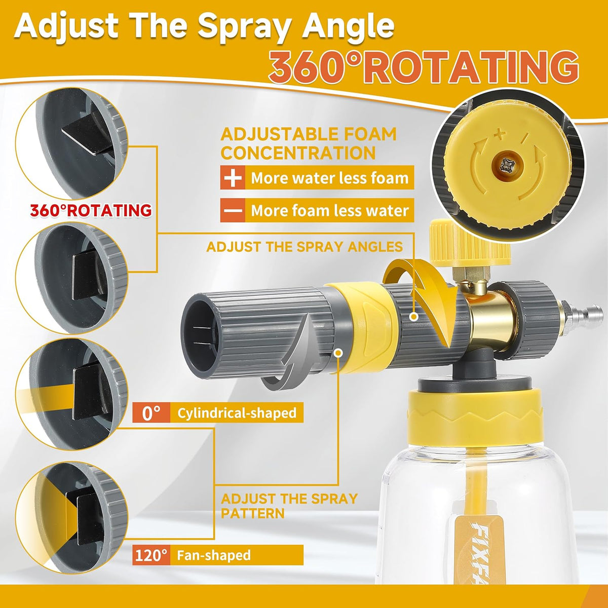 FIXFANS Foam Cannon Gun Dual Connector Accessory for Pressure Washer, Double Tip Attachment Soap Cannon with Power Washer Short Gun, Car Wash Foam Gun Kit, 1/4" Quick Connect, 5 Nozzle Tips