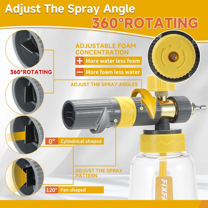 FIXFANS Foam Cannon Gun Dual Connector Accessory for Pressure Washer, Double Tip Attachment Soap Cannon with Power Washer Short Gun, Car Wash Foam Gun Kit, 1/4" Quick Connect, 5 Nozzle Tips