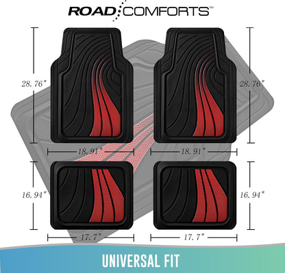 Road Comforts Car Floor Mats Full Set – Front & Rear Car Floor Mats with Aluminum Design, Anti-Slip Backing, All-Weather Protection, Trim-to-Fit Car Mats for Most Sedans, SUVs & Vans -All Pink