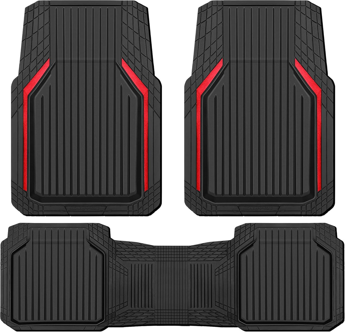 CAR PASS Heavy Duty Rubber Floor Mats for Car, Waterproof Liner Deep Dish Car Mats Full Sets, Universal Trim to Fit for SUV Truck Sedans Vans, All Weather Automotive Floor Mats 3pcs, Solid Black