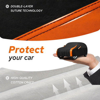 10-Layer Car Cover Waterproof All Weather for Automobiles, Soft Cotton Lining Outdoor Full Covers with Door Zipper, Universal Fit for Sedan 196"-208" L, Size A6 (See Size Chart)