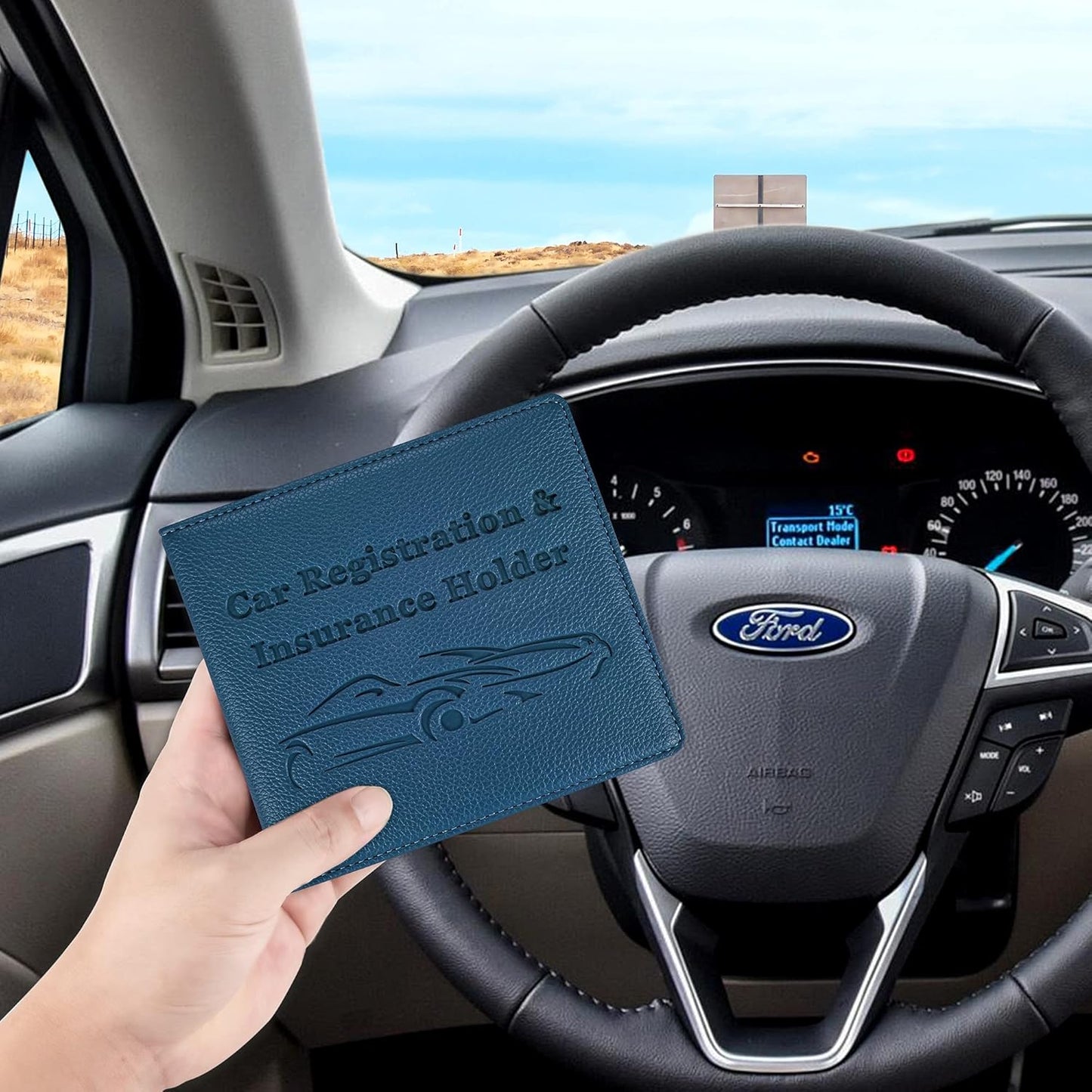 Car Registration and Insurance Holder, Premium PU Leather Vehicle Glove Box Car Organizer Men Women Wallet Accessories Case for ID, Driver's License - Blue