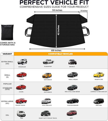 EcoNour Windshield Cover for Ice and Snow - Universal Fit for Car, SUV, Truck, Heavy Duty 600D Oxford Fabric Frost Protector for Ice & Sleet, Includes Anti-Theft Straps, Medium (69"x42")