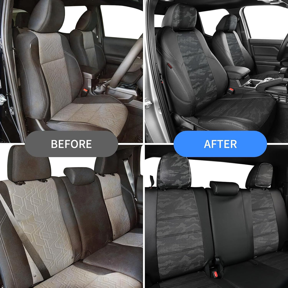 EKR Tacoma Car Seat Covers Custom Fit for Toyota Tacoma (Petrol) 2024 2025 2026 DoubleCab/CrewCab SR/SR5/TRD Sport/TRD Off-Road/Limited -Truck Seat Covers Full Set,Faux Leather(Black)