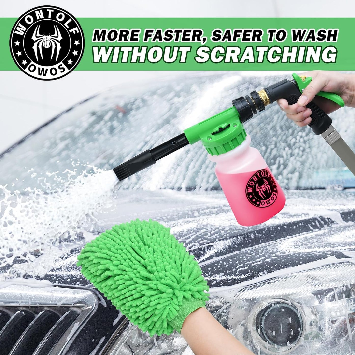 Wontolf Car Wash Foam Gun Foam Cannon Sprayer Kit with Car Wash Soap, Microfiber Car Wash Mitt, Storage Bag - Car Wash Kit - Snow Foam Blaster - Connects to Garden Hose - Car Accessories for Men
