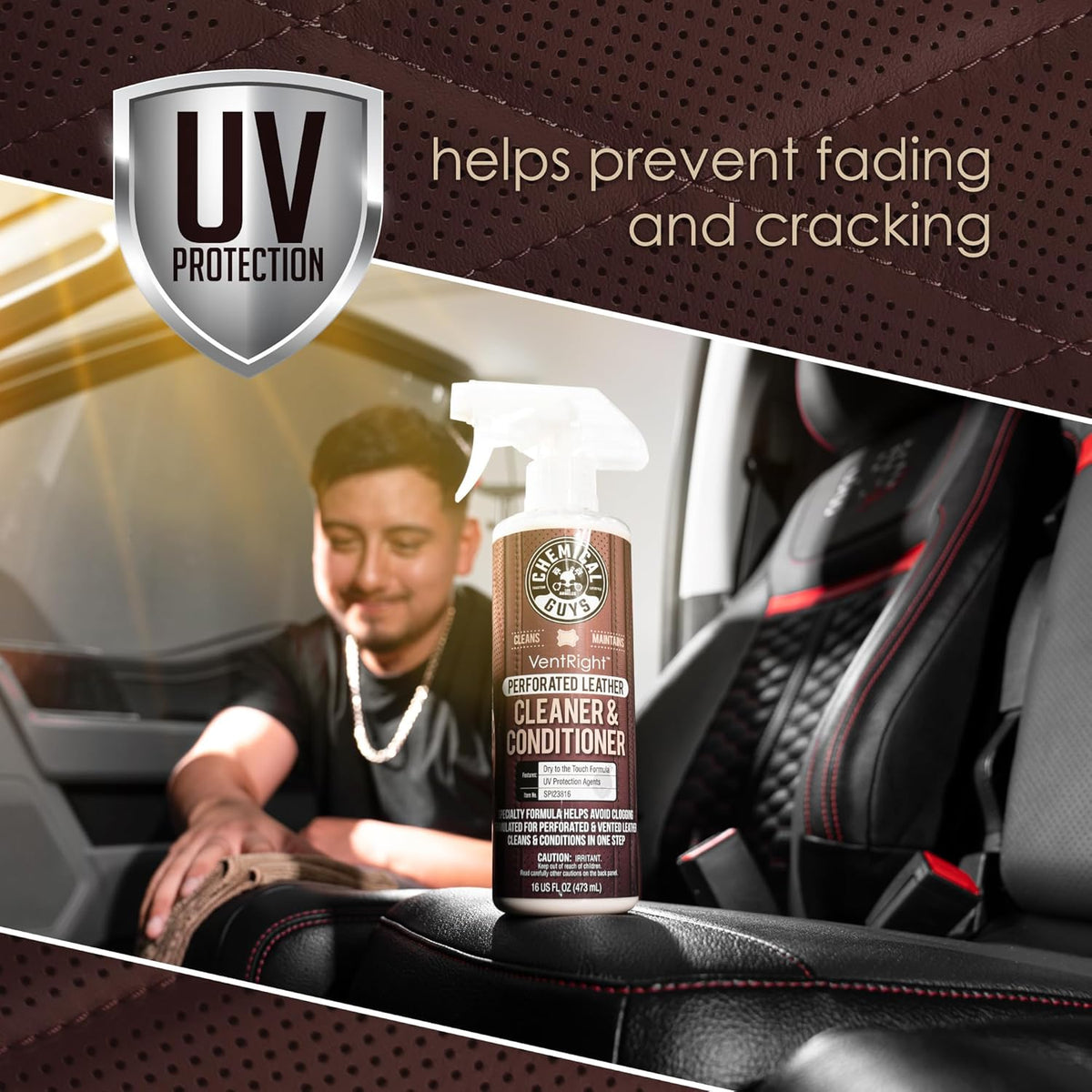 Chemical Guys VentRight Perforated Leather Cleaner and Conditioner Deep Cleaning Leather Cleaner for Ventilated Seats with Added Protection Removes Dirt, Oils, Residue and Grime 16 oz