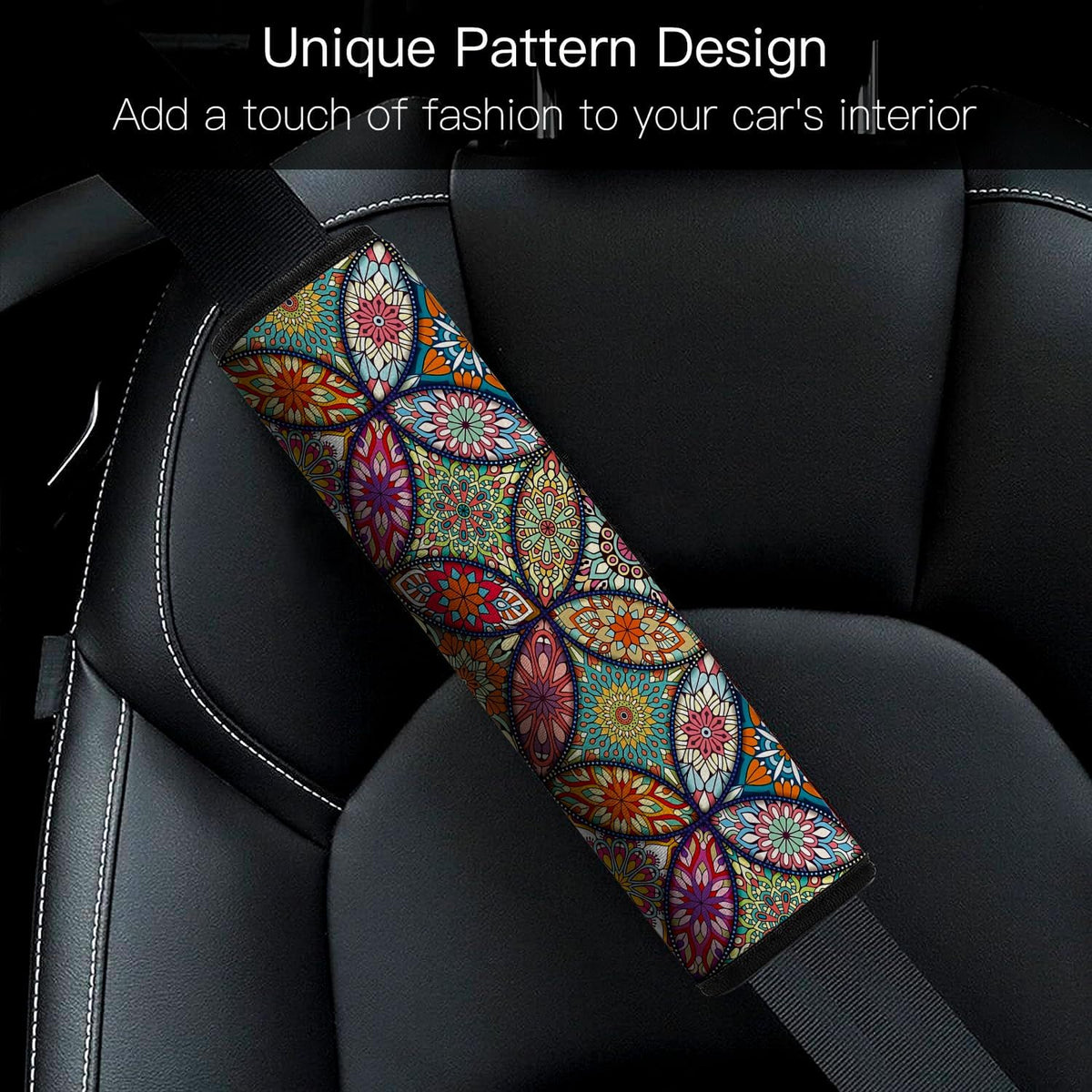 Car Seat Belt Pad Cover, 2-Pack Soft Car Safety Seat Belt Strap Shoulder Pad for Adults and Children, Suitable for Car Seat Belt, Backpack, Shoulder Bag (Pretty Mandala)