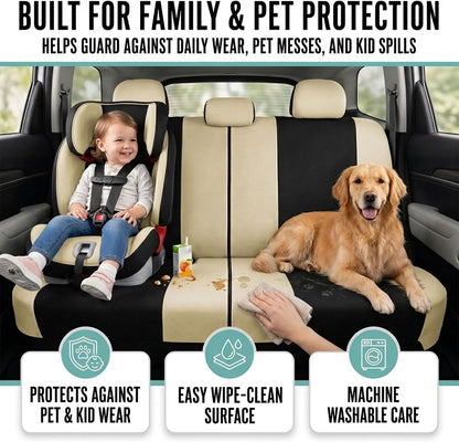 FH Group Full Set Cloth Car Seat Covers, Universal Fit Front and Split Bench Rear, Airbag Compatible, Washable for SUV, Sedan, Van - Black