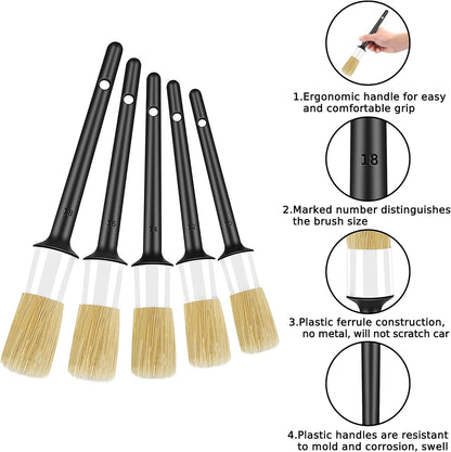 HMPLL 10pcs Auto Car Detailing Brush Set Car Interior Cleaning Kit Includes 5 Boar Hair Detail Brush,3 Wire Brush, 2 Air Vent Brush for Cleaning Car Interior Exterior, Dashboard Engines Leather Wheel