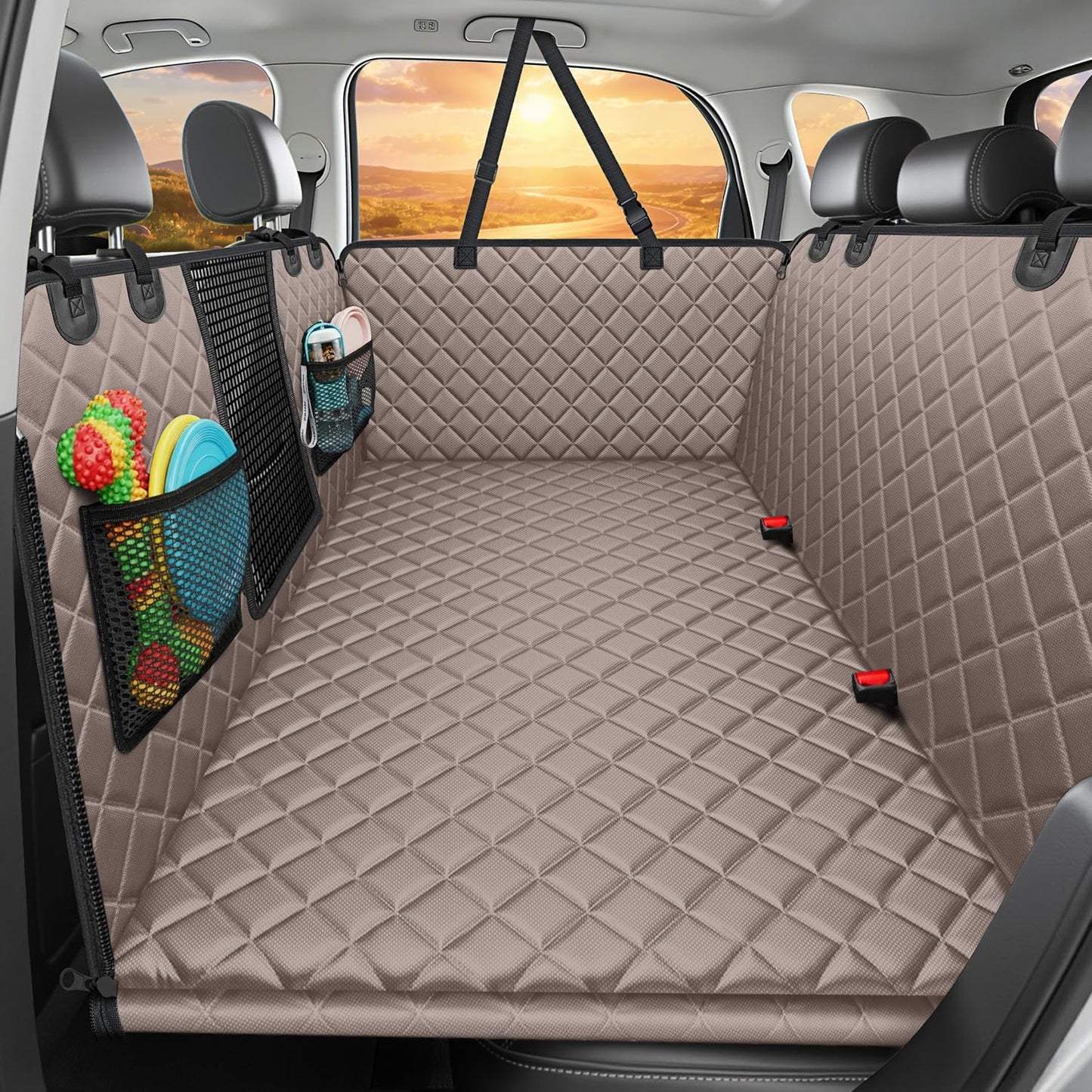 URPOWER 2026 Upgraded Back Seat Extender for Dogs - Large Hard Bottom Dog Car Seat Cover Holds 550lbs, Waterproof Dog Hammock Pet Bed with High-Density Foam Non-Slip Backseat Protector